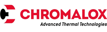 A red and black logo for chrom