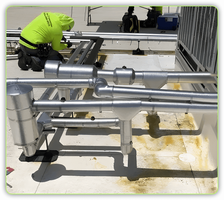 A man in yellow jacket working on an industrial unit.