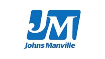 A blue and white logo of johns manville