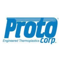 A blue and white logo of proto corp.